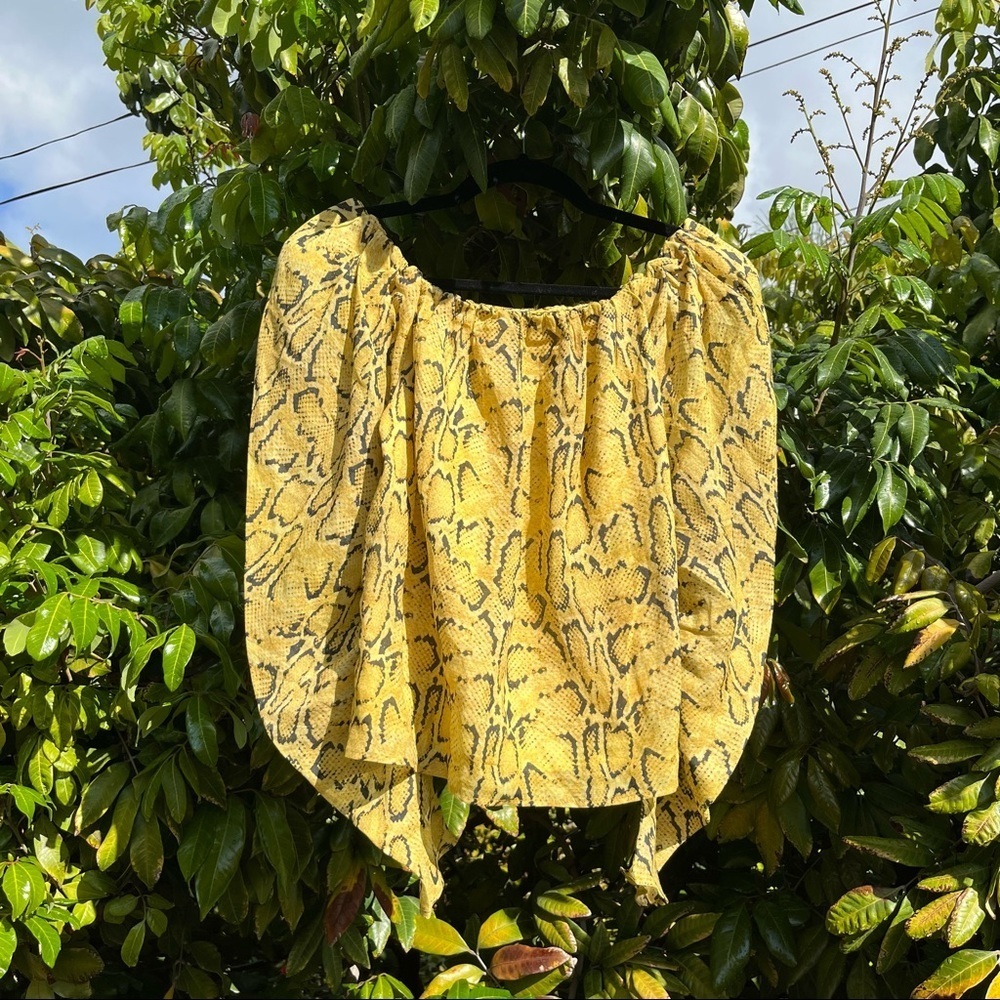 Frame Yellow Python Snake Print Puff Sleeve Blouse - image 1